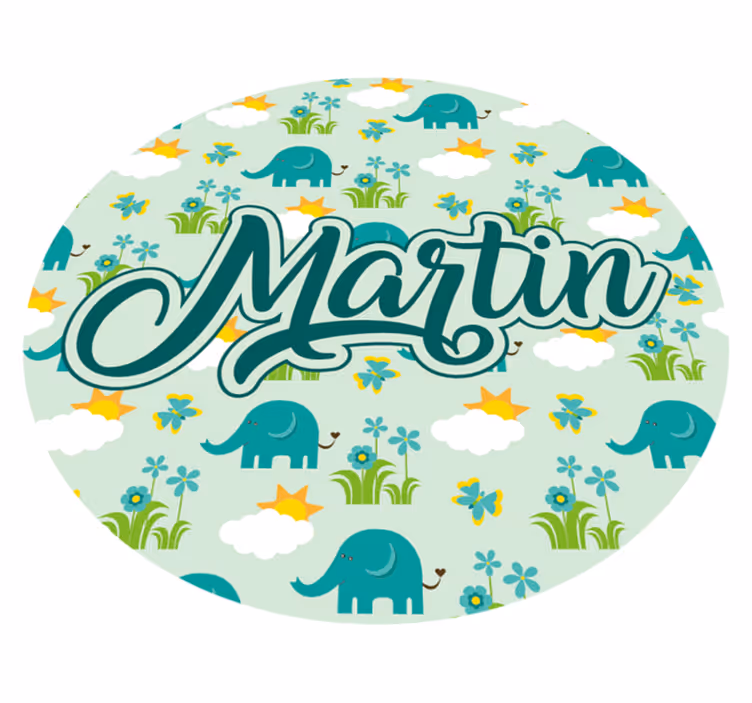 Elefanter och blommor med namn Andra Vinylmattor - Tenstickers