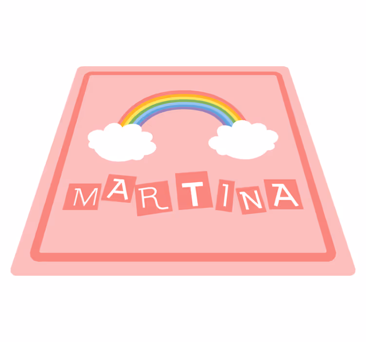 Rosa regnbåge moln med namn personlig matta - Tenstickers