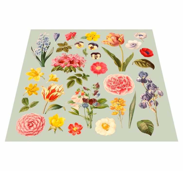 Pion och blommor sortiment blommor matta - Tenstickers