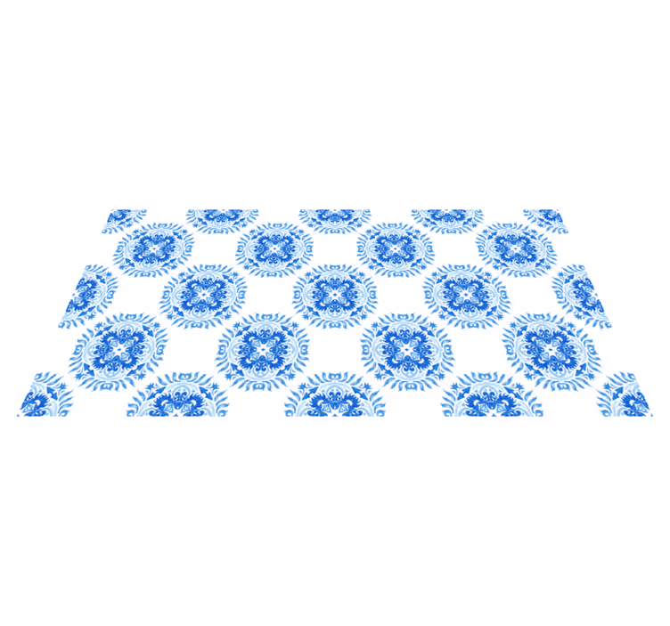 Azurblå blomelement Vinylmatta Mosaik - Tenstickers