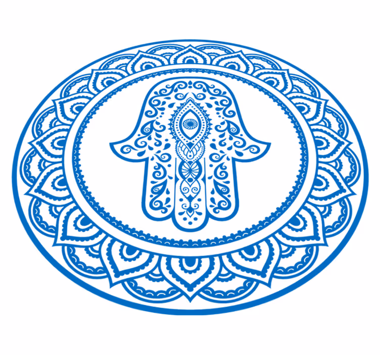 Blå och vit hand av fatima etnisk vinylmatta - Tenstickers