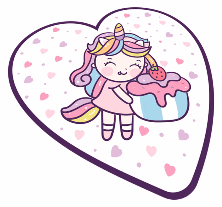 Unicorn flicka håller cupcake le barn matta - Tenstickers