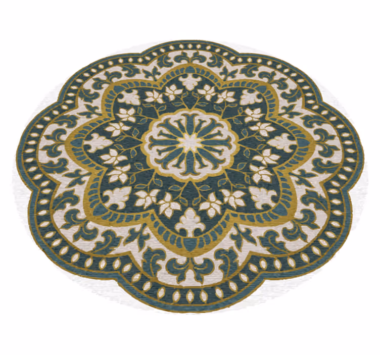 Cirkulärt grönt blommotiv Vinylmatta Mandala - Tenstickers