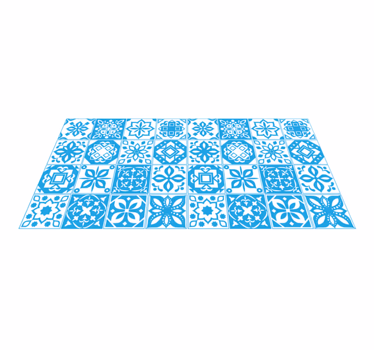 Vitblå patchwork kakel matta - Tenstickers