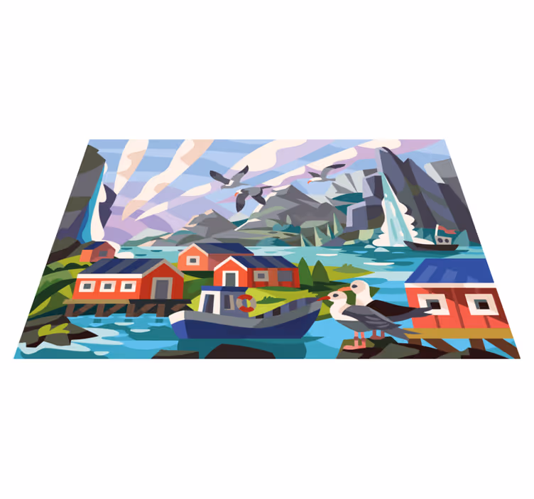 Norsk liten by med natur etnisk matta - Tenstickers