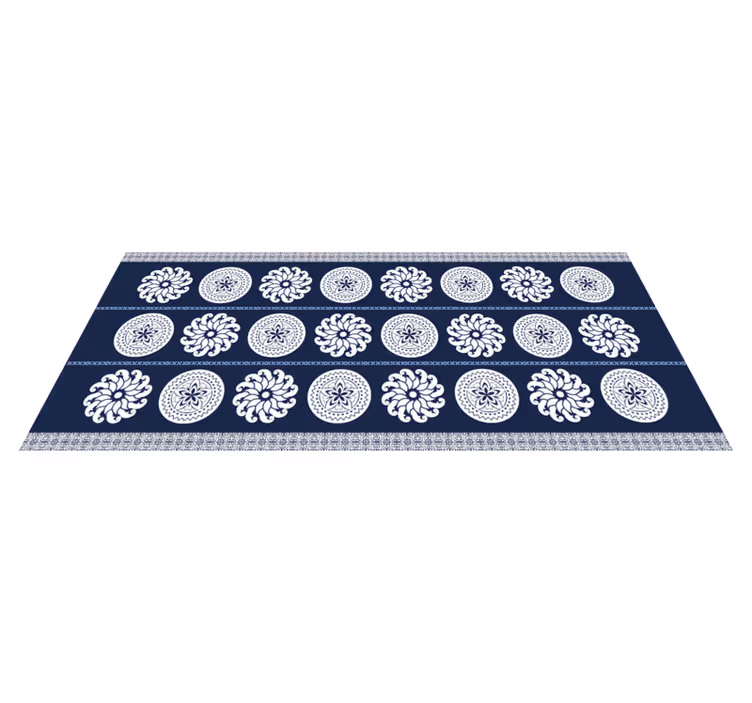 Vit och blå blomma lapptäcke kakel matta - Tenstickers
