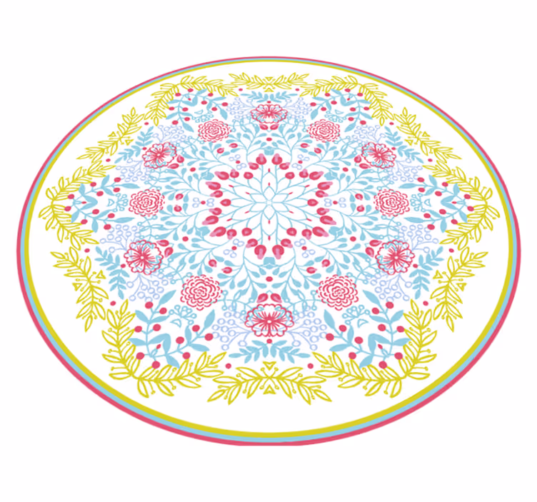 Botaniskt blått och rosa motiv Vinylmatta Mandala - Tenstickers