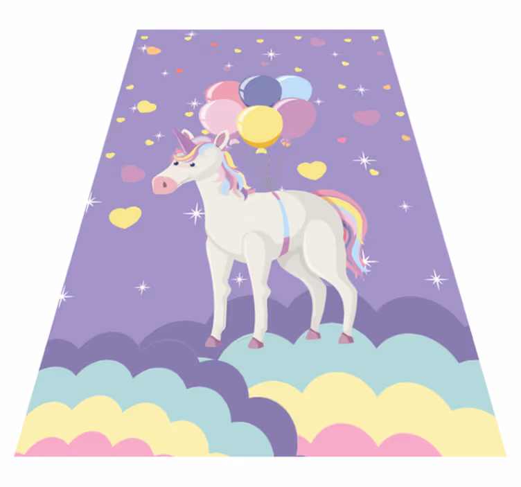Lila enhörningar ballonger Vinylmatta Barn - Tenstickers
