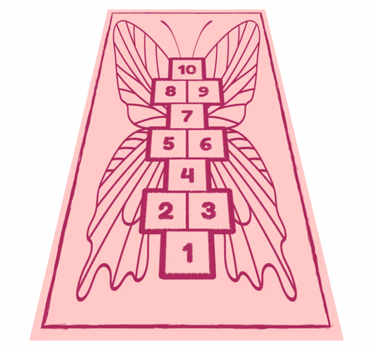 Rosa fjärilshoppa Vinylmatta spel - Tenstickers