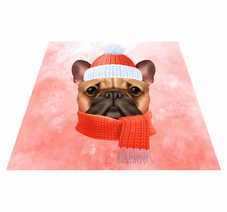 Fransk bulldogg vinter Vinylmatta djur - Tenstickers