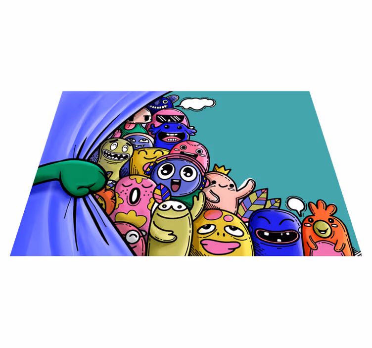 öppningsridå med roliga monster sovrumsmatta - Tenstickers