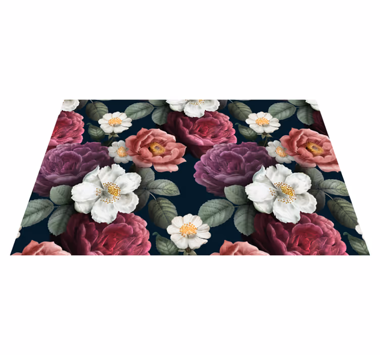 Vita och röda rosor blommig matta - Tenstickers
