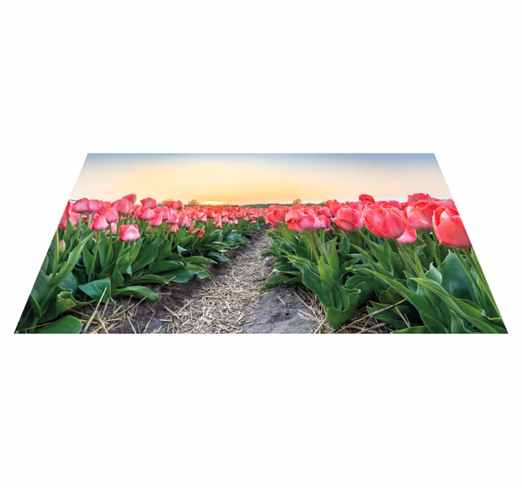 Tulpanfältsperspektiv Vinylmatta blommor och växter - Tenstickers