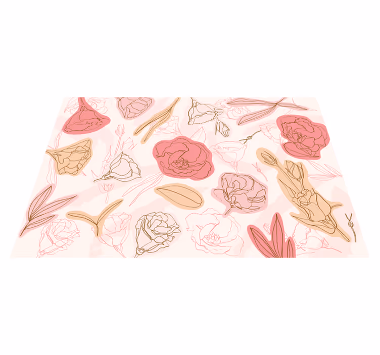 Botanisk konturstil Vinylmatta blommor och växter - Tenstickers