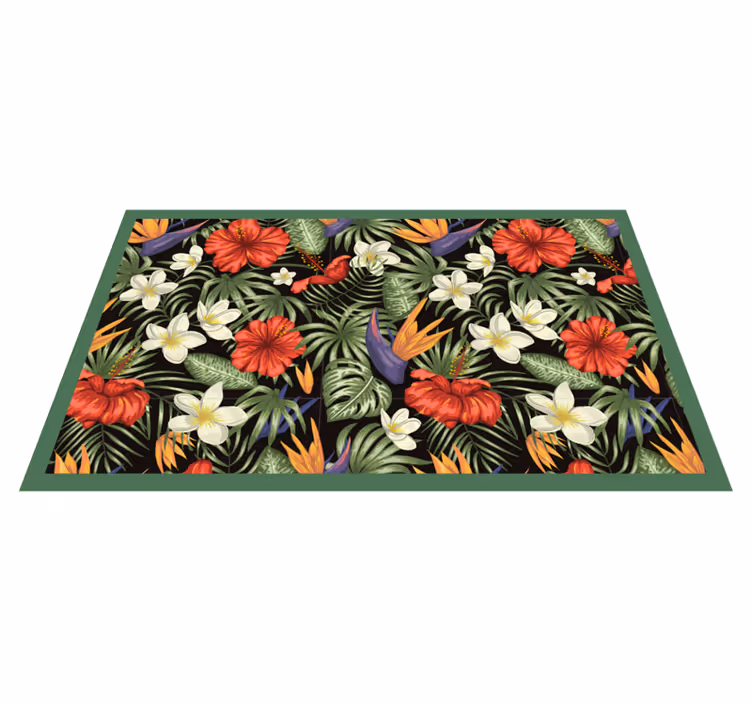 Tropiskt färgglatt mönster Vinylmatta blommor och växter - Tenstickers