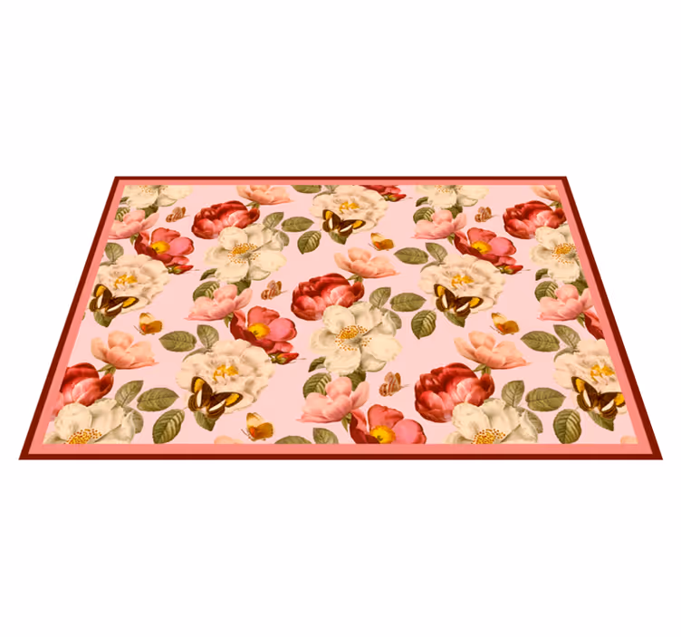 Rosa och gröna blommor mönster natur vinyl matta - Tenstickers