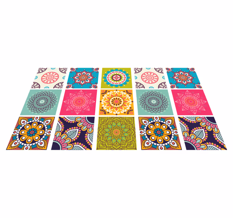 Färgglatt kakelmönster Vinylmatta Mandala - Tenstickers