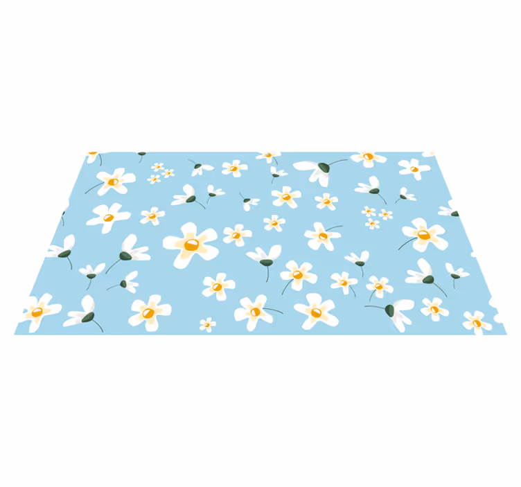 Blå bakgrund med prästkragar blommig matta - Tenstickers