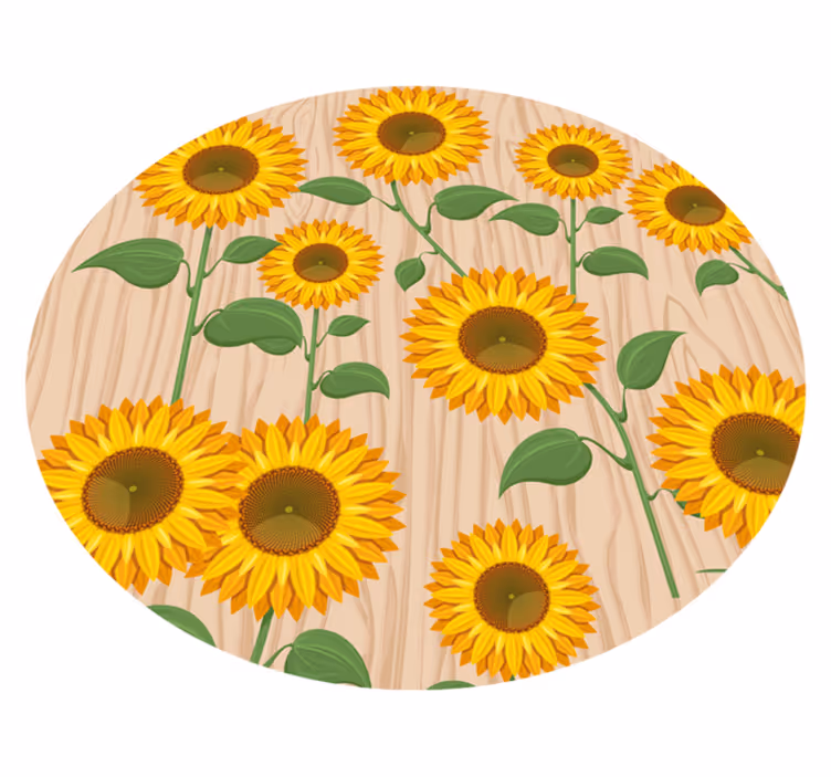 Gula solrosor trä bakgrund blommig matta - Tenstickers