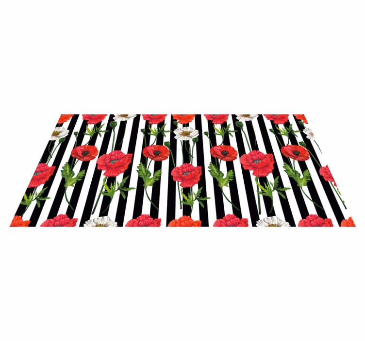 Blommigt randigt mönster Vinylmatta blommor och växter - Tenstickers