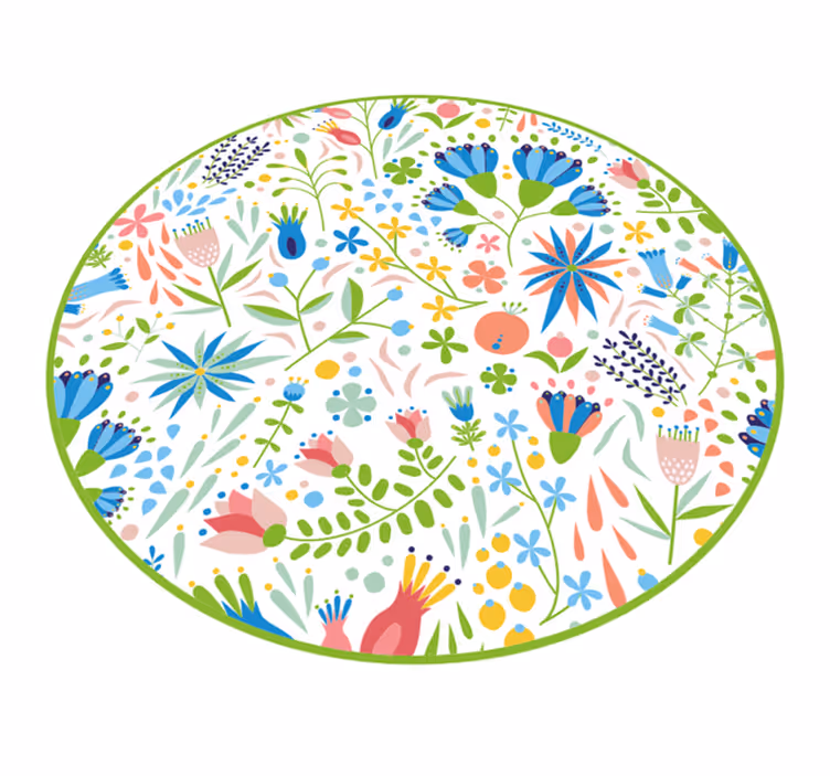 Blommönster glädje Vinylmatta Cirkulär - Tenstickers