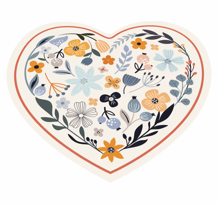 Hjärtblomsterarrangemang Vinylmatta blommor och växter - Tenstickers