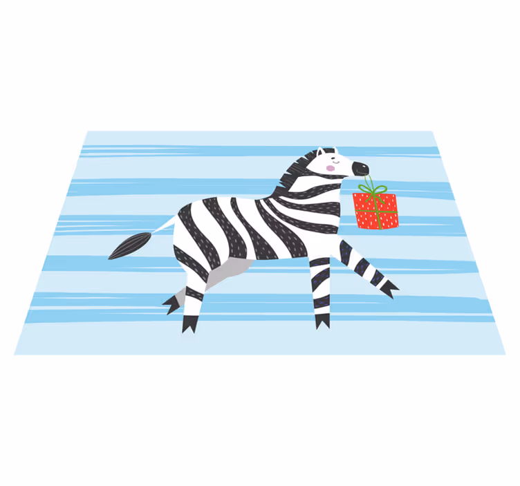 Zebra med present Vinylmatta djur - Tenstickers