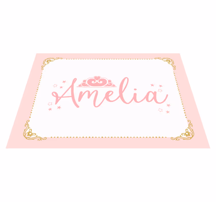 Rosa prinsessakrona med namn barn vinyl matta - Tenstickers