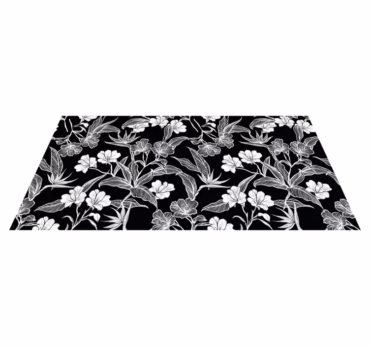 Svartvit elegans Vinylmatta blommor och växter - Tenstickers