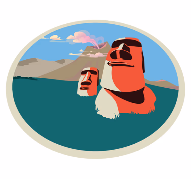 Moai-statyer illustration Vinylmatta Världskarta - Tenstickers