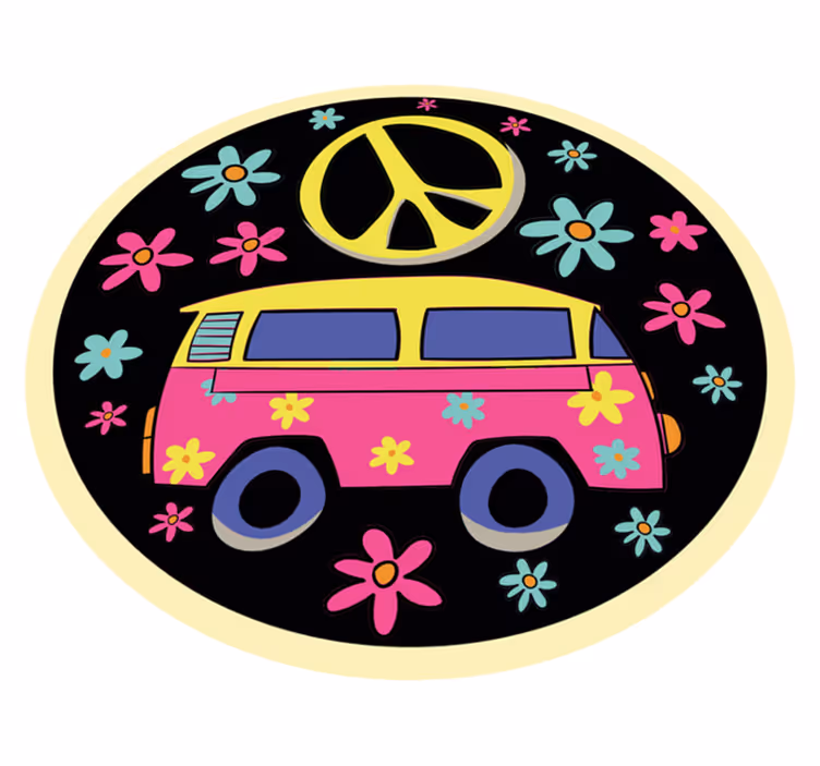 Minibuss med fredsskylt vintage matta - Tenstickers
