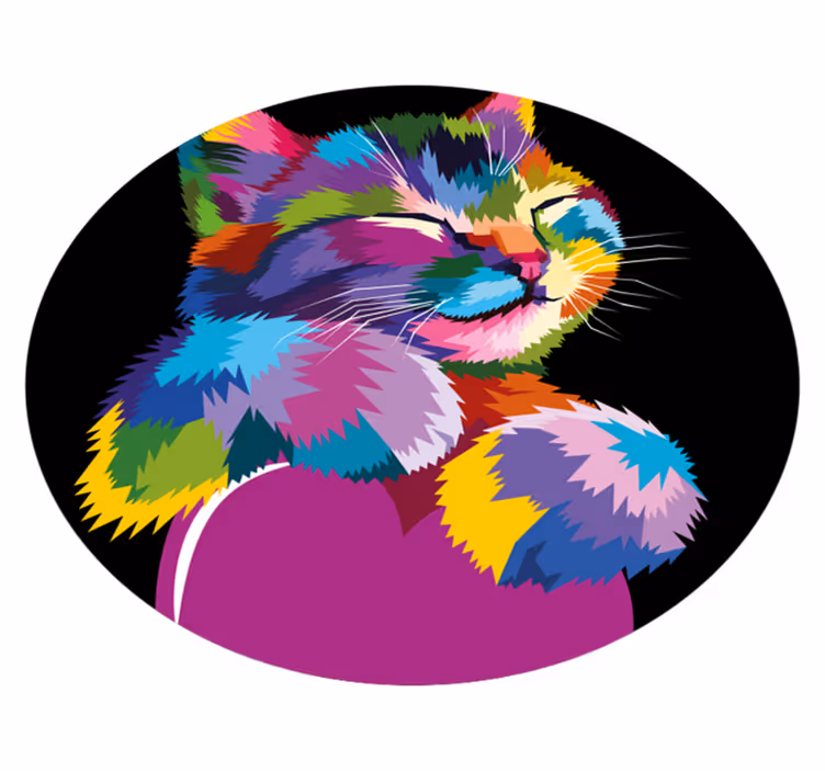 Färgglada ansikte av en katt cirkulär matta - Tenstickers