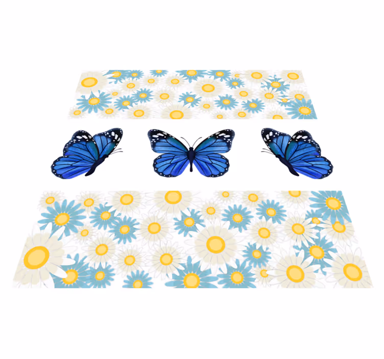 Blå fjärilar Vinylmatta blommor och växter - Tenstickers
