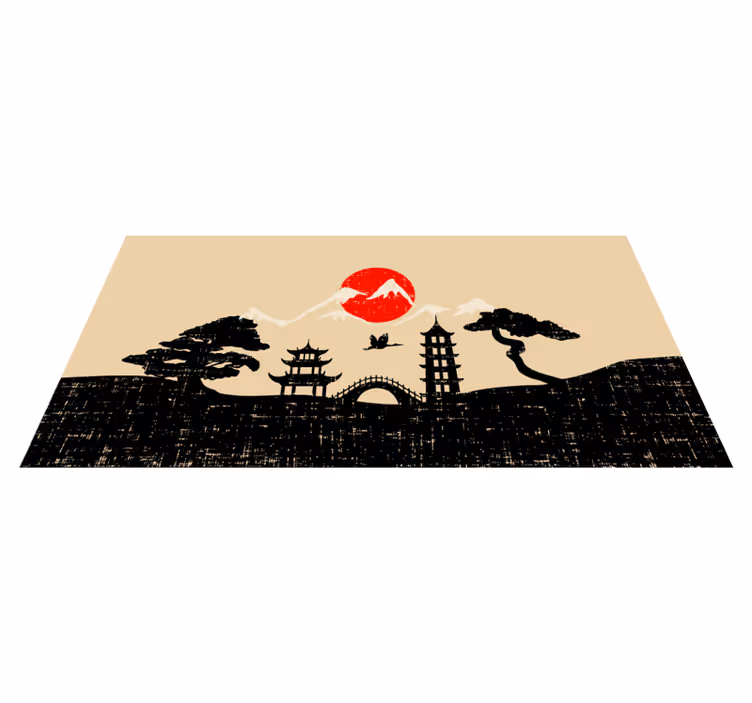 Japansk trädgård silhuett modern matta - Tenstickers