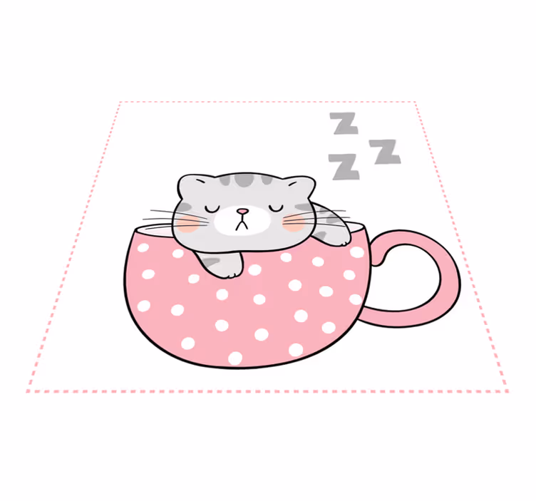 Söt katt som sover på kopp kaffe tecknad matta - Tenstickers