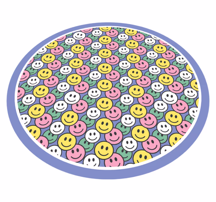 Färgglada pastell smiley ansikten cirkulär matta - Tenstickers