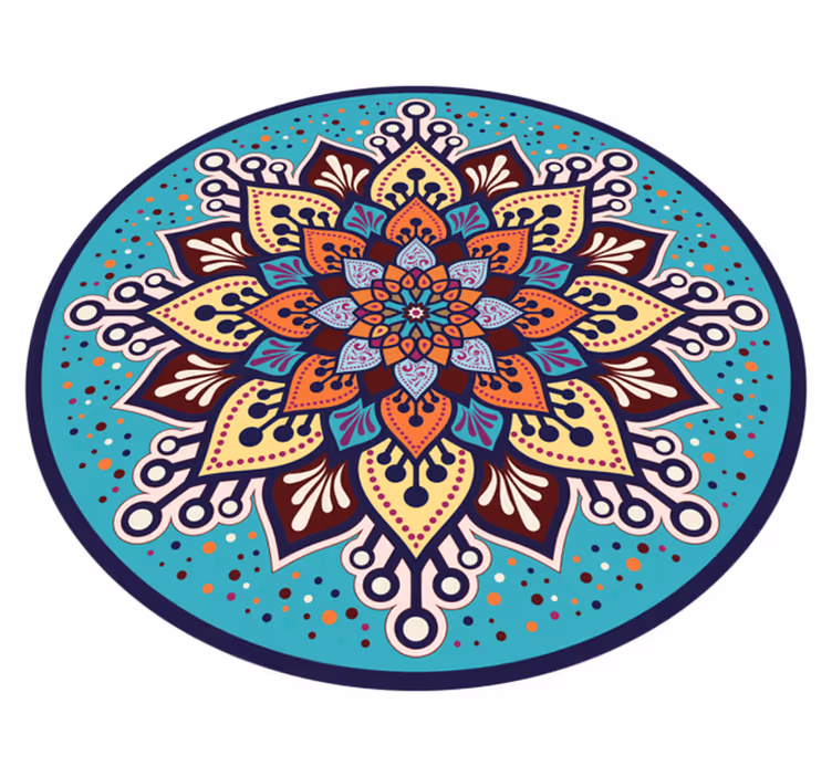 Blå och orange solform mandala vinylmatta - Tenstickers