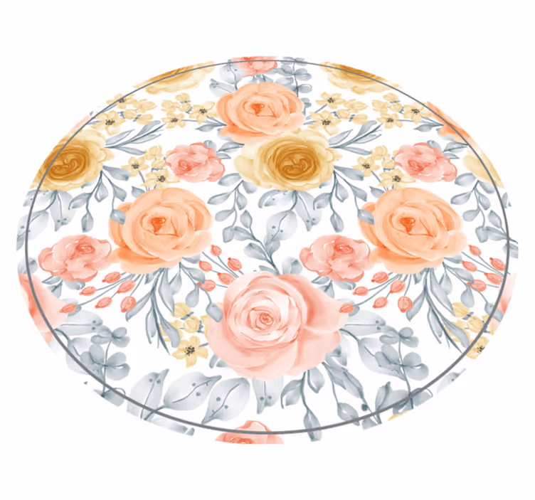 Blomstrande botaniska motiv Vinylmatta Cirkulär - Tenstickers