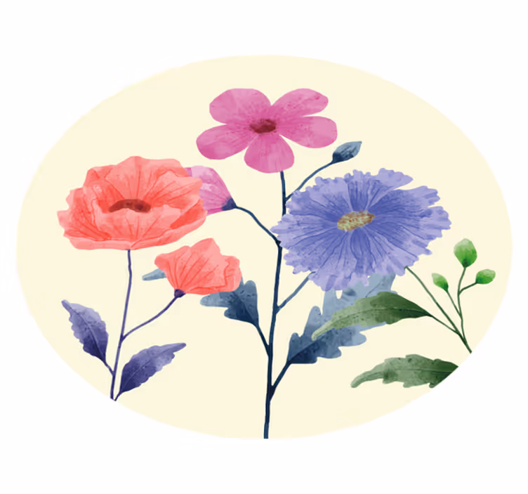 Livfull blomkomposition Vinylmatta Cirkulär - Tenstickers