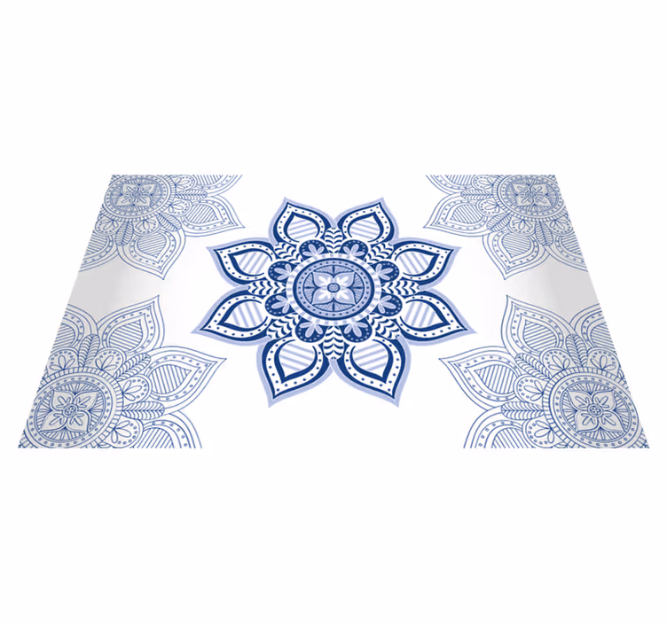 Invecklad blå blommig Vinylmatta Mandala - Tenstickers