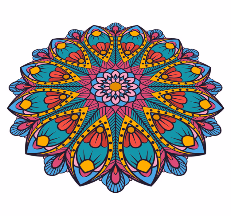 Färgglad blommig illustration Vinylmatta Mandala - Tenstickers