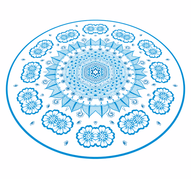 Detaljerad blomma blå mandala vinylmatta - Tenstickers