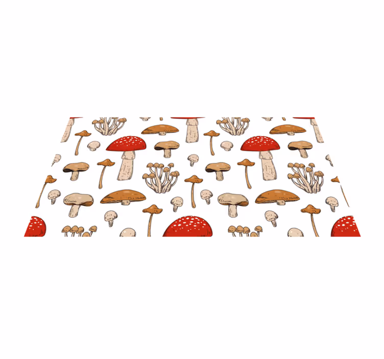 Gul och röd svamp och blommor blommig matta - Tenstickers