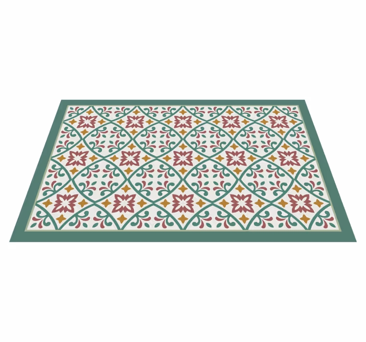 Gul röd och grön klassisk blomma kakel matta - Tenstickers