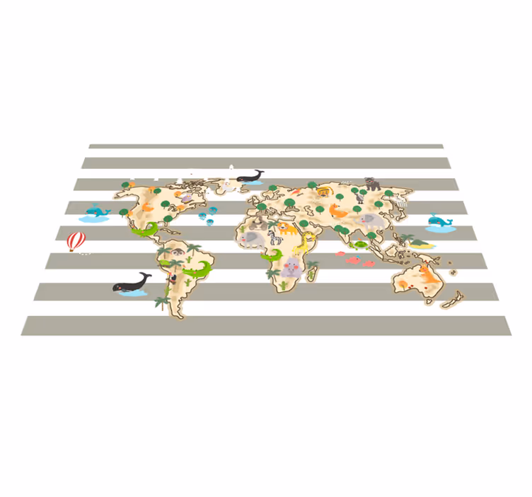 Färgglad djurillustration Vinylmatta Världskarta - Tenstickers