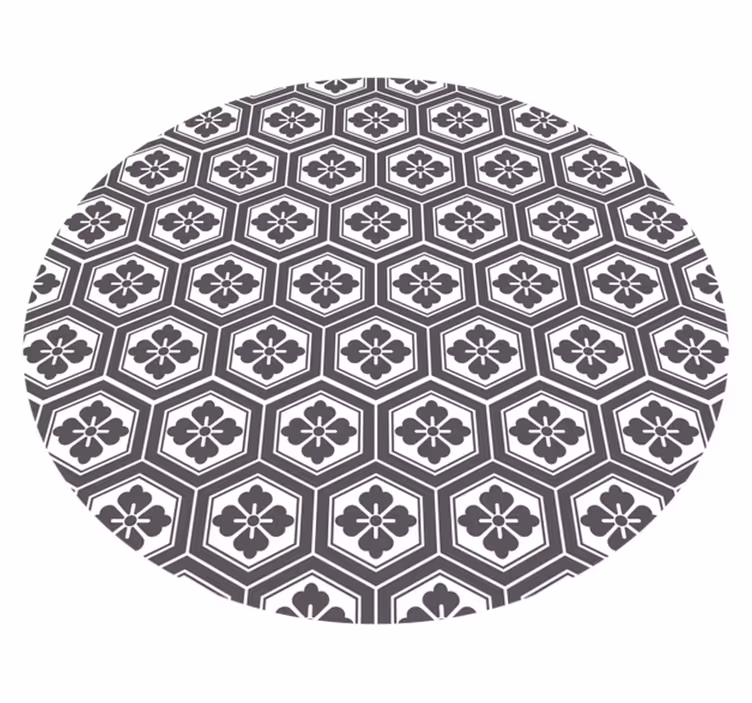 Vinylmatta cirkulär med hexagonalt blommotiv - Tenstickers