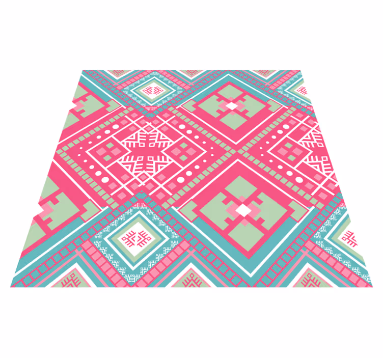 Blå och rosa etnisk matta i geometrisk design - Tenstickers
