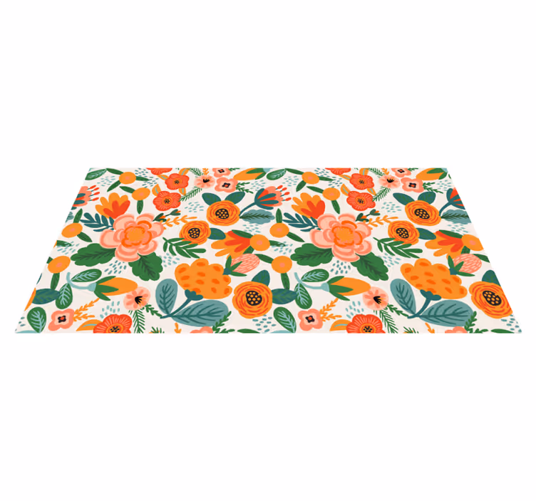 Röd och orange blommig matta i folkstil - Tenstickers