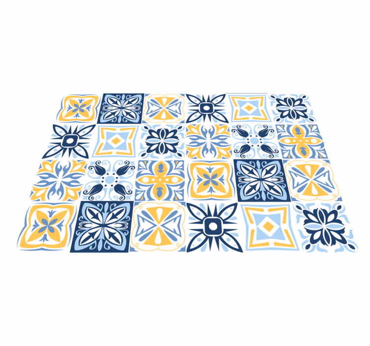 Blågula plattor Vinylmatta Mosaik - Tenstickers