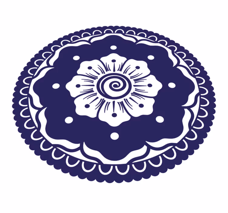 Marinblå blomsterarrangemang Vinylmatta Mandala - Tenstickers